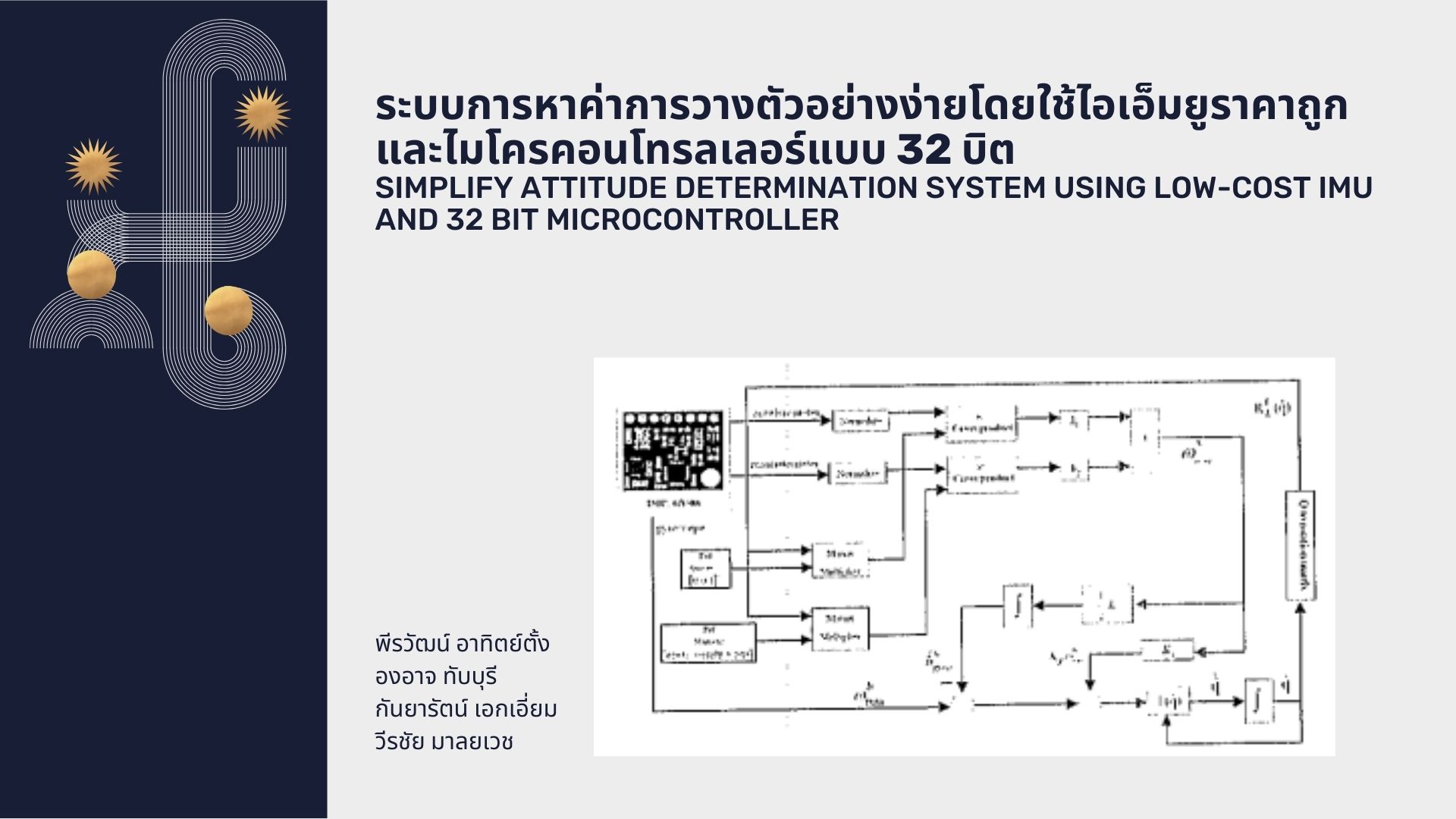 ระบบการหาค่าการวางตัวอย่างง่ายโดยใช้ไอเอ็มยูราคาถูกและไมโครคอนโทรลเลอร์แบบ 32 บิต Simplify Attitude Determination System using Low-Cost IMU and 32 bit Microcontroller